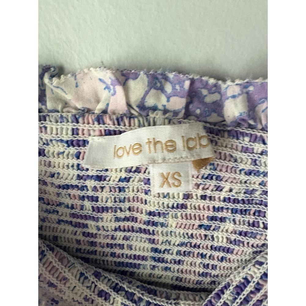 Love The Label Purple Floral Smocked Ruffle Peplum Top XS - Picture 5 of 7
